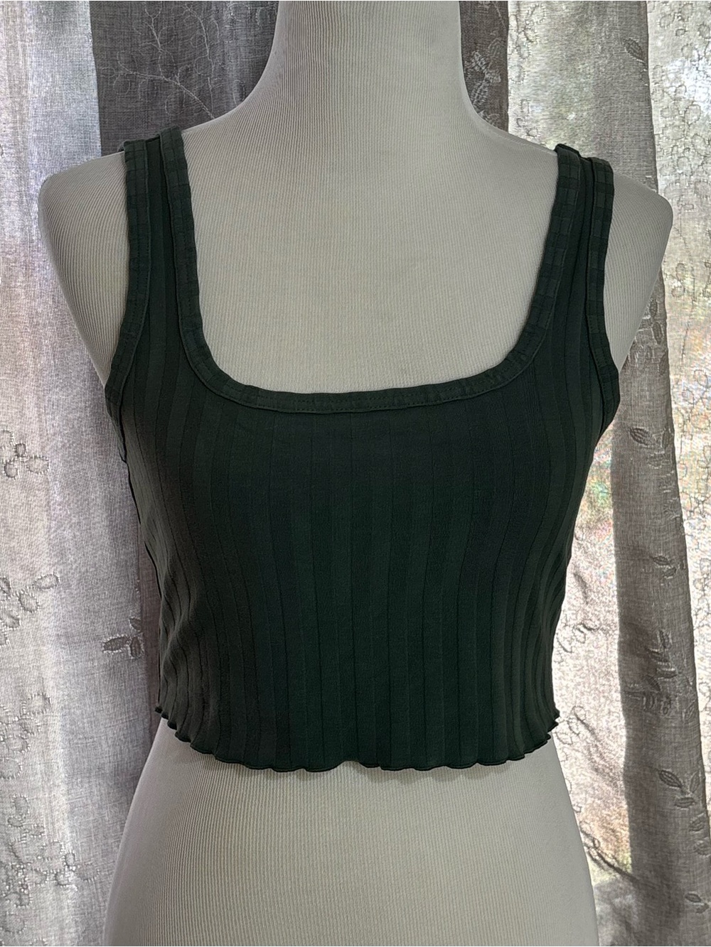 aerie Black Ribbed Square-Neck Cropped Tank